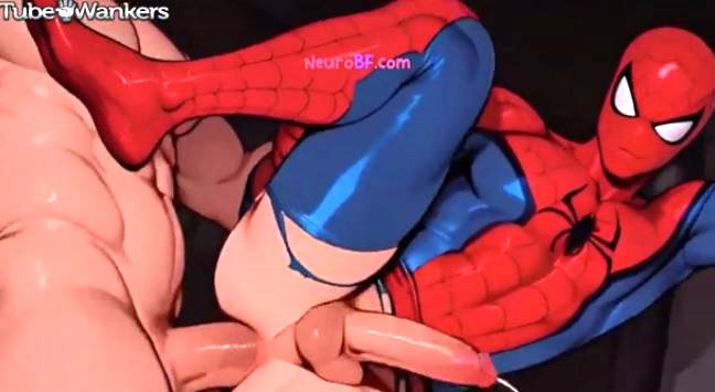 Anime muscle stud pounds Spiderman's ass raw